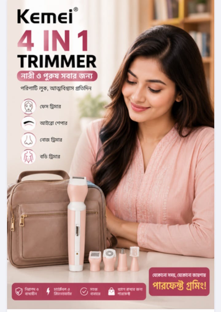 Kemei KM-3024 Multifunctional 4 in 1 Face, Eyebrow, Nose, & Lady Shaver for Women - Image 3