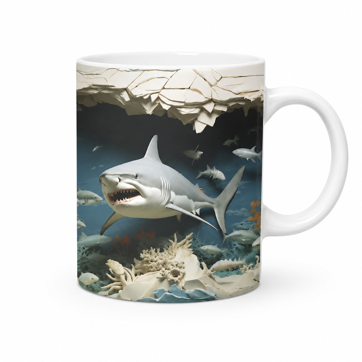 Shark Design Mug – Premium Ceramic Coffee Mug with 3D Deep Ocean Shark Wraparound Print, Microwave & Dishwasher Safe - Image 2