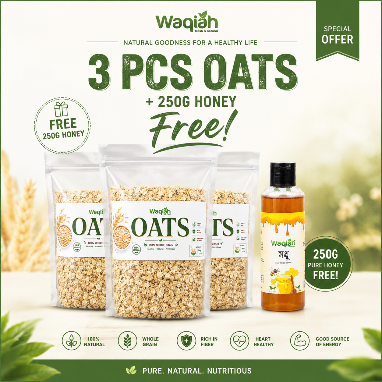 Big Offer 3 pcs Combo Baby Oats & Free 250ML Honey - Image 2
