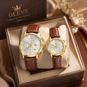 OLEVS Premium Luxury Leather Strap Couple Watch