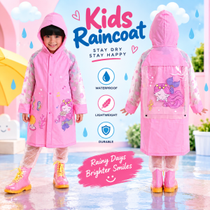 Premium China Children's Raincoat – Cute Cartoon Waterproof Kids Rain Jacket with School Bag Space, Big Hood & Full-Body Protection for Boys and Girls