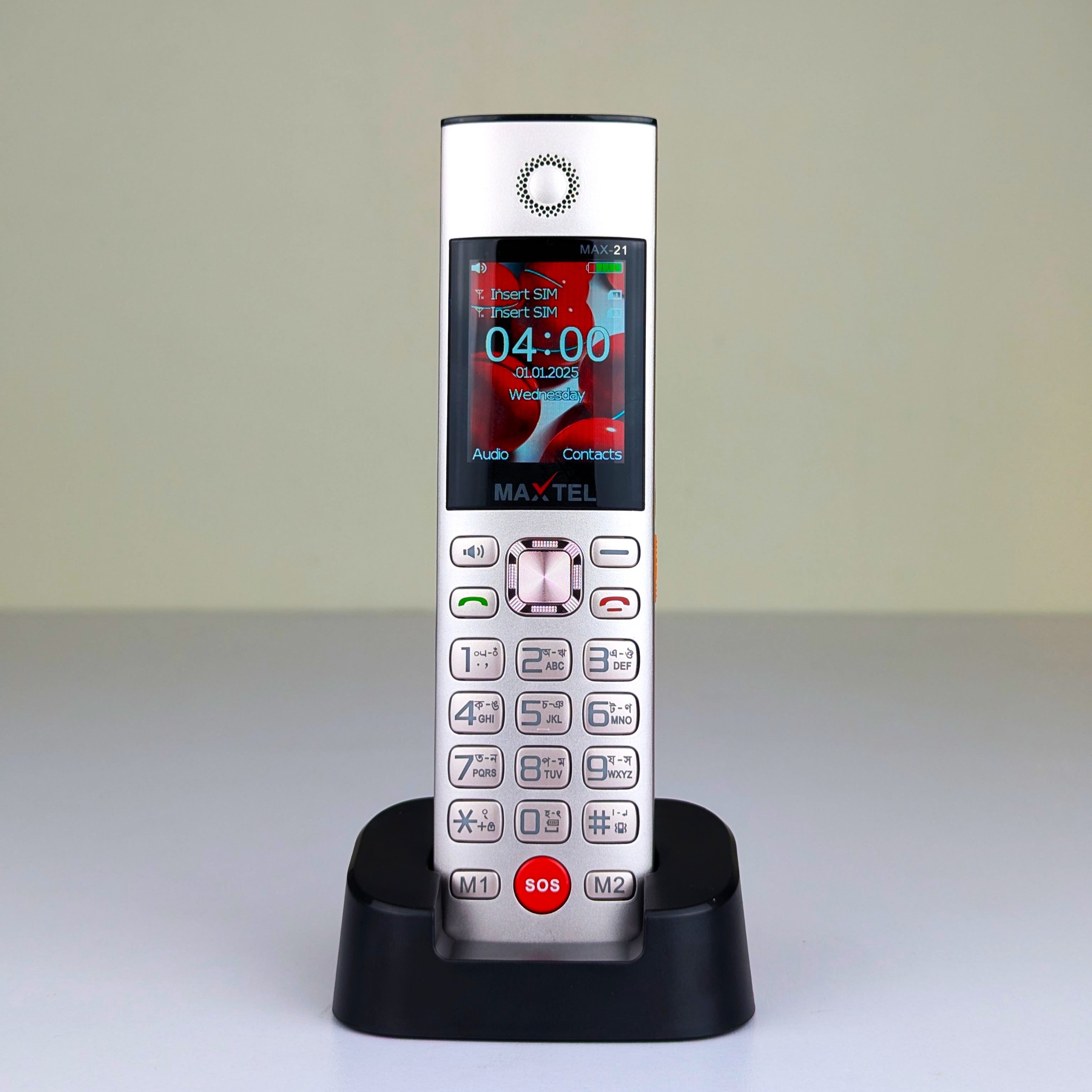MAXTEL MAX21 Ultra Cordless Desk Phone – Dual SIM Feature Phone with 3000mAh Battery, Dock Charger, Type-C, SOS Emergency Button, Auto Call Recording & Wireless FM - Image 2