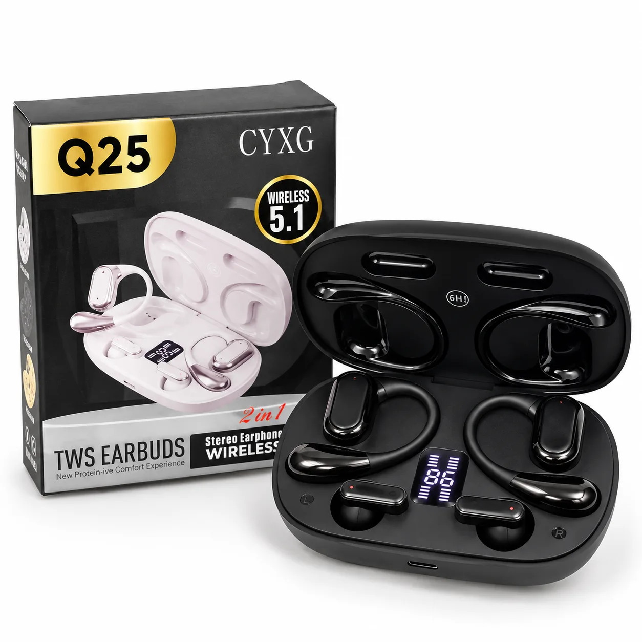 Couple Soft Ear Hooks TWS Q25 2-in-1 Wireless Earbuds - Image 2