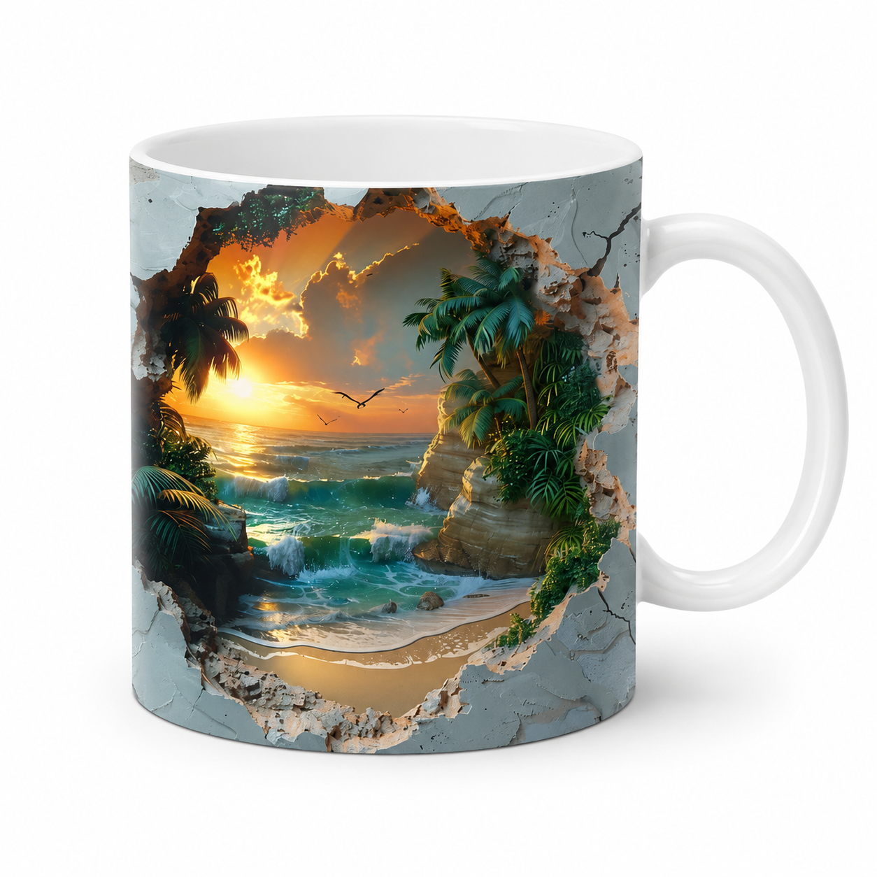 Tropical Beach Sunset Ceramic Mug – Premium Wraparound Design Coffee Mug with Sunset & Palm Trees, Microwave & Dishwasher Safe - Image 2