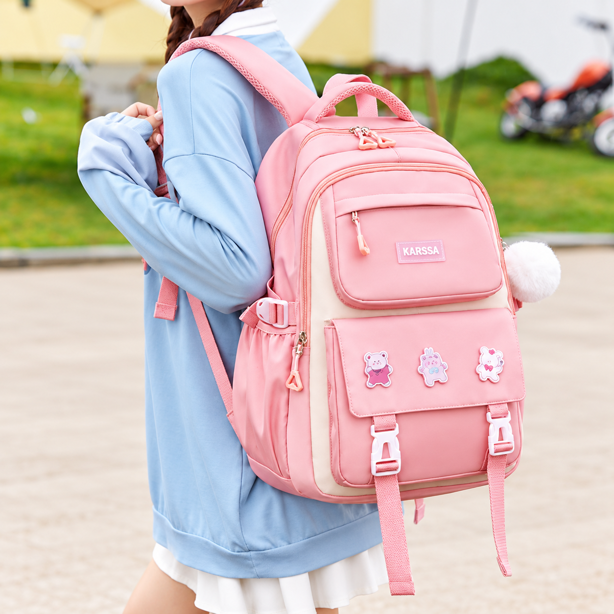 Cute PIKBEAR School Backpack for Girls - Pink - Image 2