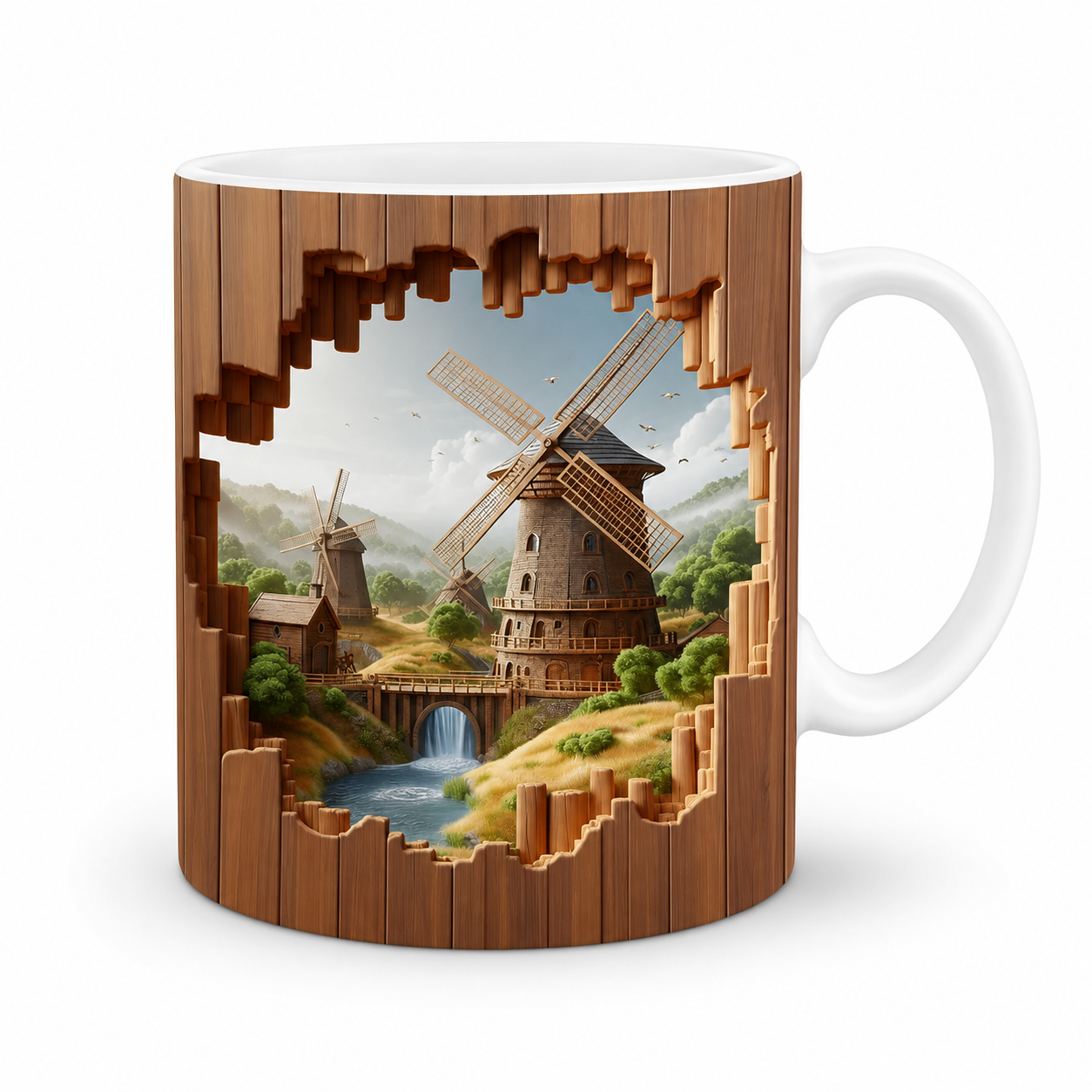 Scenic Windmill Mug – Premium Ceramic Coffee Mug with 3D Rural Landscape Wraparound Design, Microwave & Dishwasher Safe - Image 2