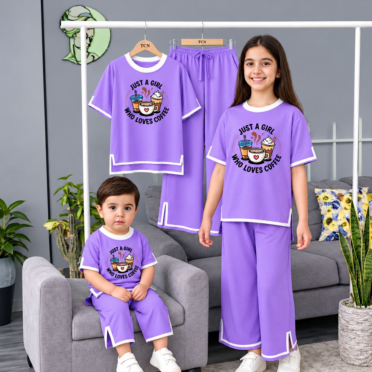 Kids Premium Cotton Half Sleeve T-Shirt & Pant Set - Lavender Purple - Image 2