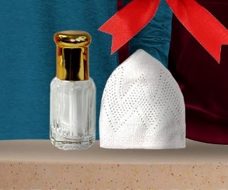 Premium Islamic Prayer Combo – 1 Pcs Soft Turkish Iqra Tupi & 1 Pcs Long-Lasting Alcohol-Free Roll-On Attar Set for Men (Daily Sunnah & Gift Package) - Image 2
