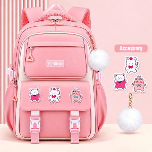 Cute PIKBEAR School Backpack for Girls - Pink