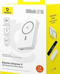 Baseus Airpow Ⅱ Qi2 10000mAh MagSafe Power Bank, 15W Wireless Charger, 22.5W USB-A + 20W USB-C PD