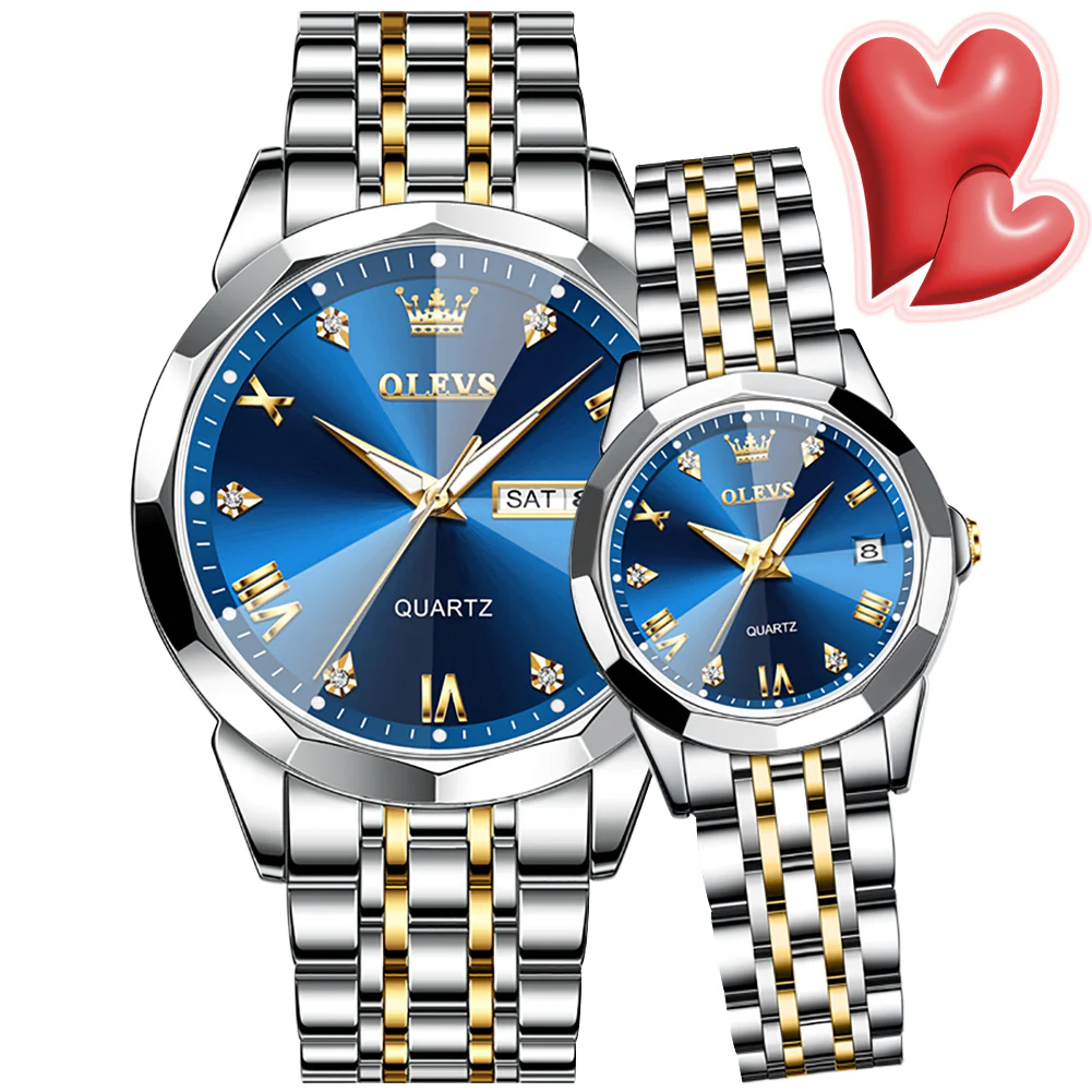 Olevs Stainless Steel fashionable Couple watches (Navy Blue) - Image 2