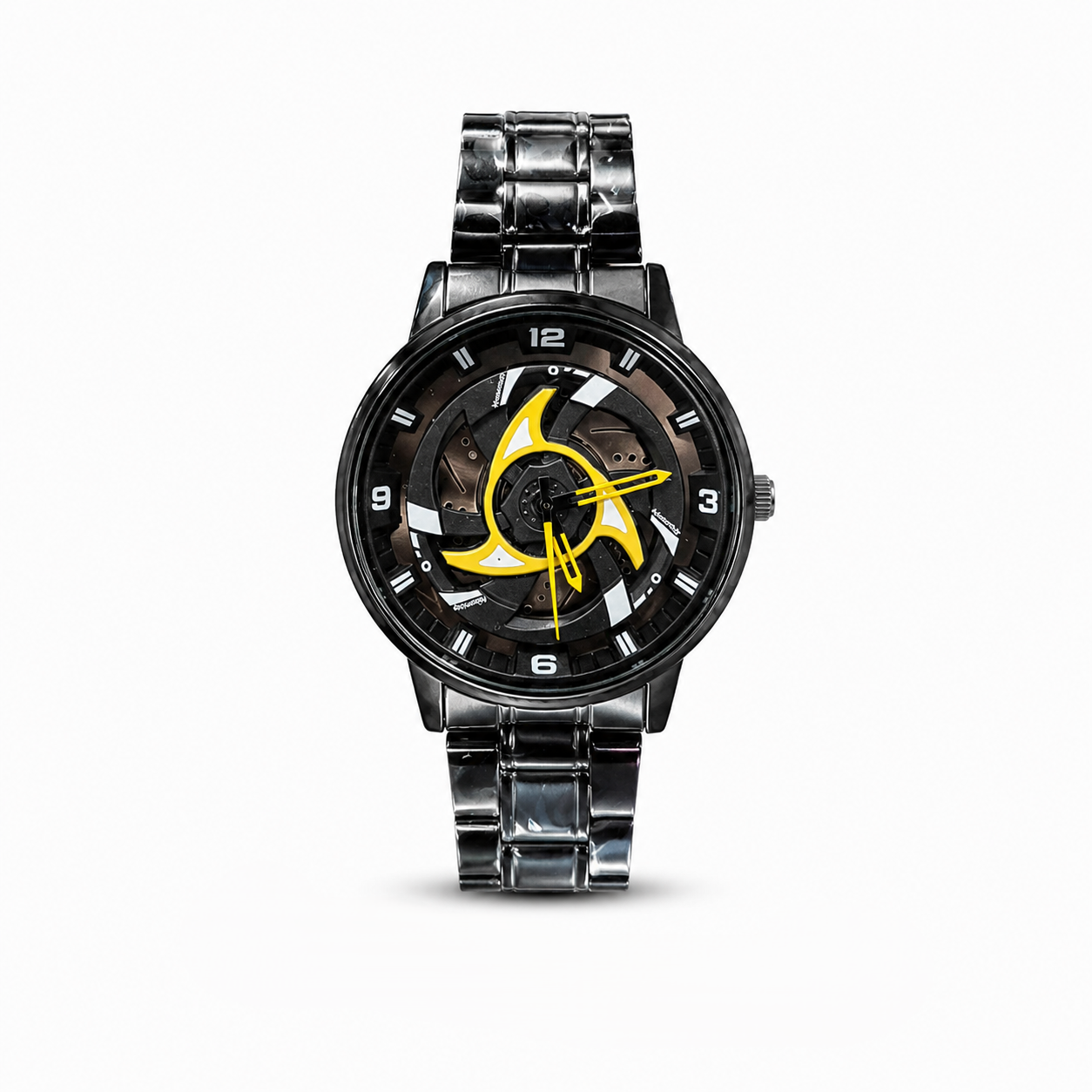 360° Rotating Car Wheel Rim Quartz Watch – Matte Black Metal Sports Wristwatch, 3D Alloy Rim & Brake Disc Dial, Stainless Steel Strap & Scratch-Resistant Glass for Men - Image 2