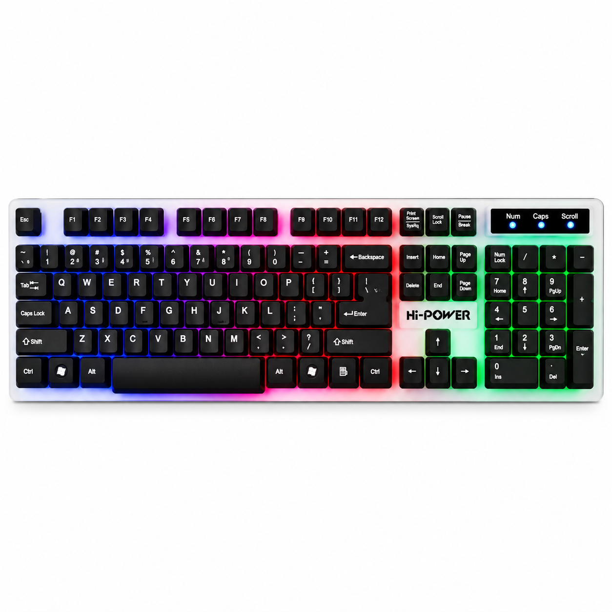 Hi-Power D702 RGB Gaming Keyboard with Bangla Layout – Full-Size 104-Key QWERTY Standard USB Wired Keyboard, Dual-Tone Black & White Keycaps, Multi-Color Backlighting & Plug-and-Play - Image 2