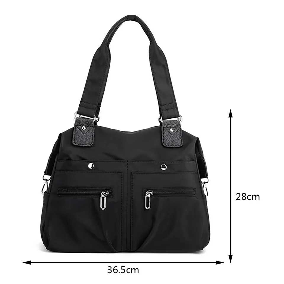 Women's Solid Nylon Casual Tote Handbag (Black) – Lightweight & Soft Large Capacity Shoulder Bag with Dual Straps & Secure Zipper Closure for Office, Shopping & Daily Travel (36.5x28x14 cm) - Image 2
