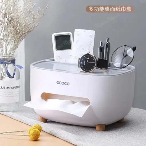 ECOCO Multifunctional Large Tissue Box & Storage Holder – Cute Desktop Napkin Dispenser with Phone Stand for Home, Office & Car - Image 2