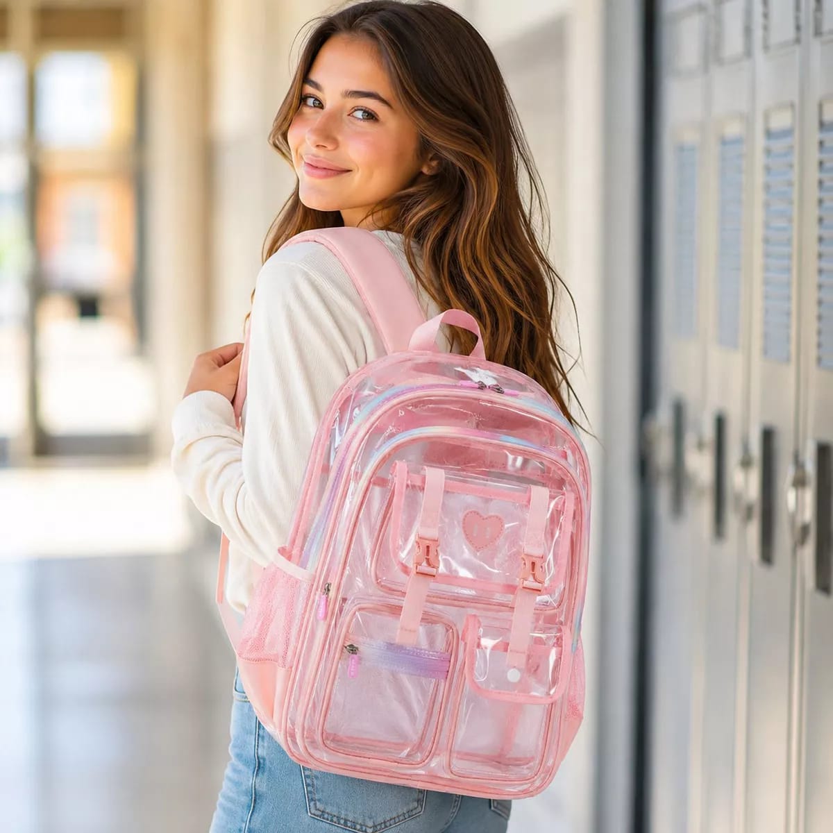 Sesame Baby Cute Transparent Waterproof Kids Backpack - Pink - Image 2