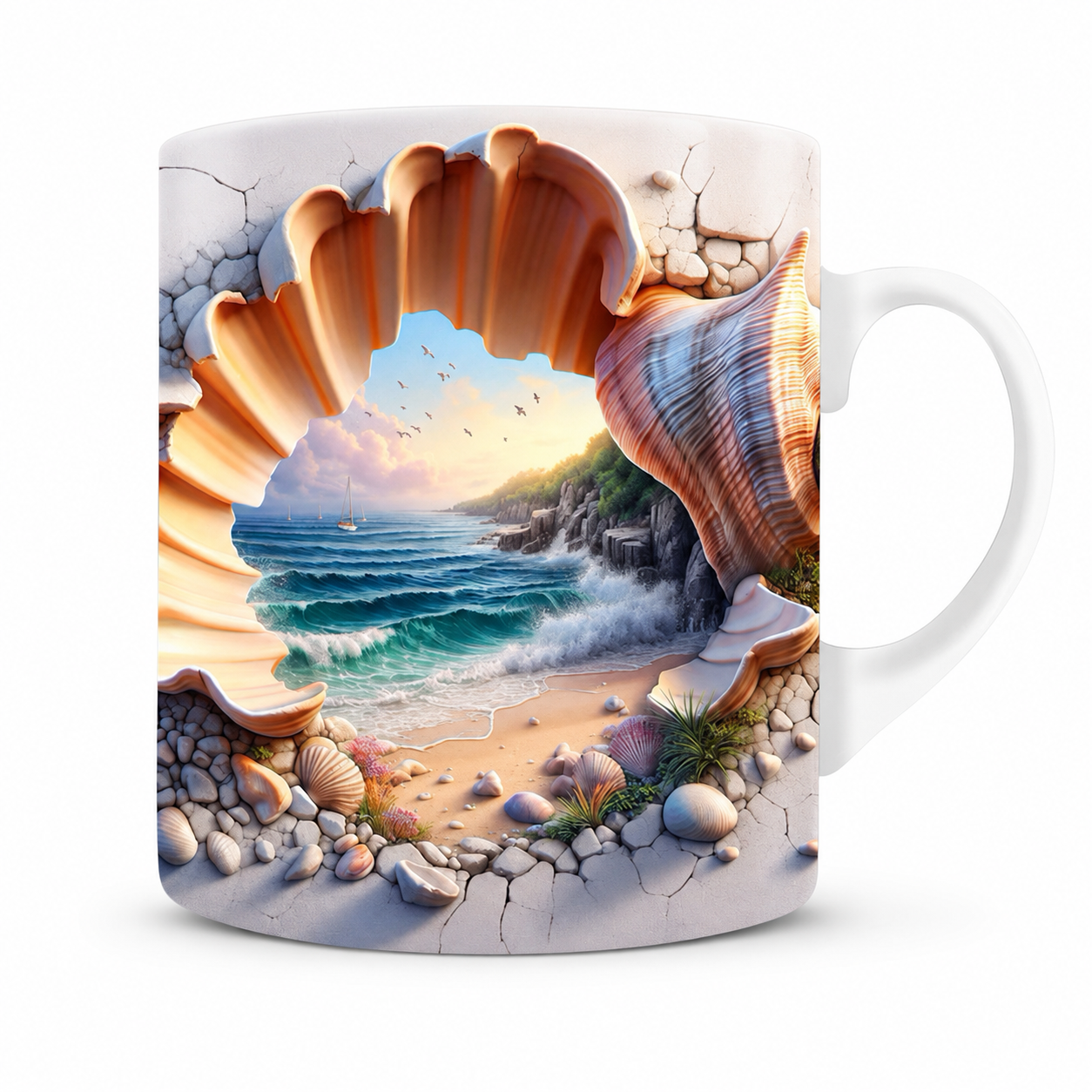 Ocean Shell Mug – Premium Ceramic Coffee Mug with 3D Seaside Shell Wraparound Design, Microwave & Dishwasher Safe - Image 2