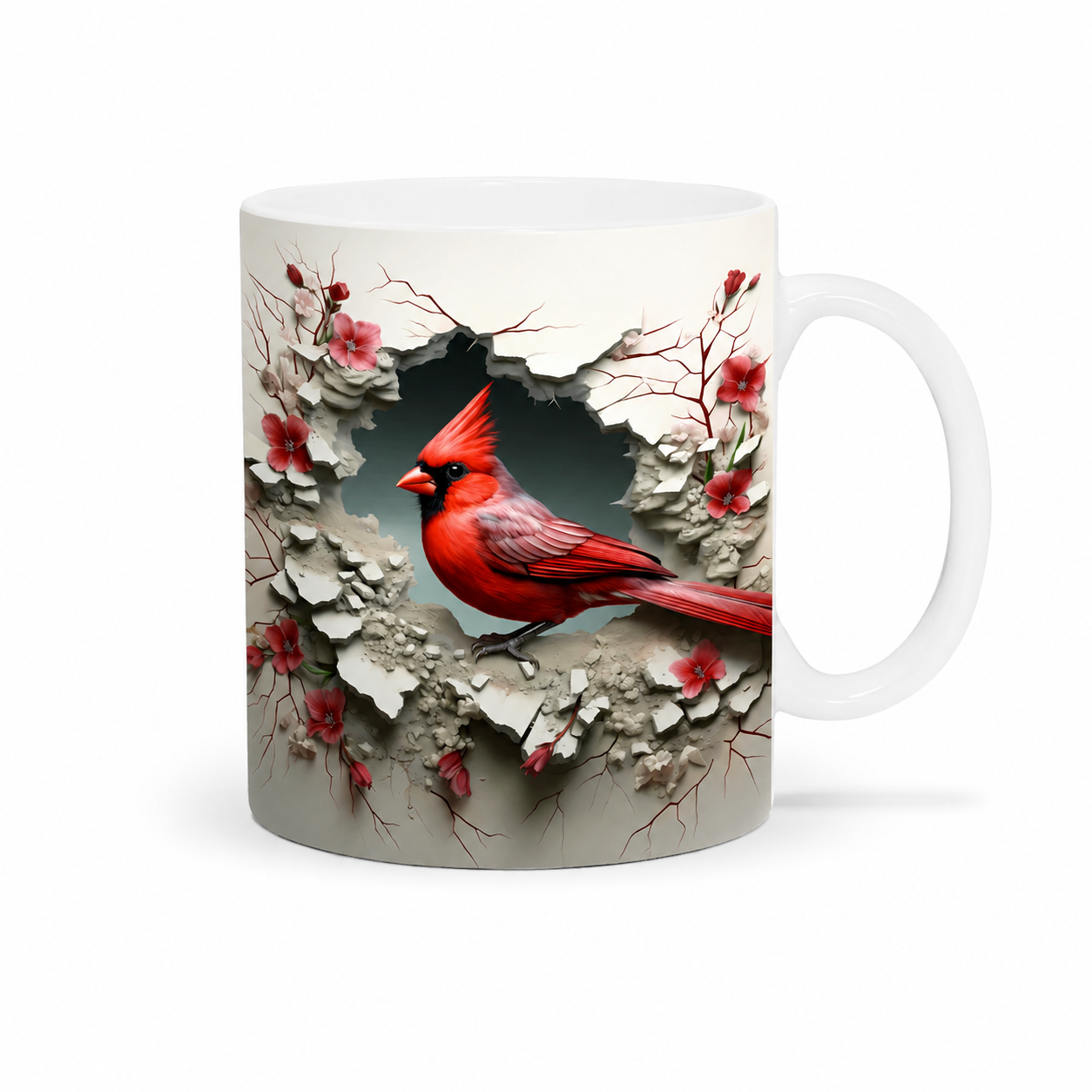 Red Cardinal Bird Ceramic Mug – Premium Wraparound Design Coffee Mug with Floral & Branch Print, Microwave & Dishwasher Safe - Image 2